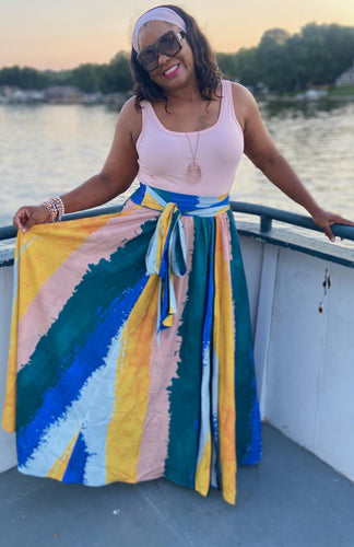 Colorblock Belted Maxi Skirt