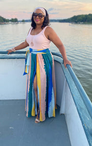 Colorblock Belted Maxi Skirt