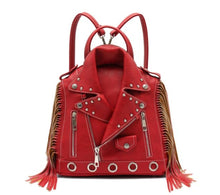 Load image into Gallery viewer, Red Moto Jacket Backpack Handbag