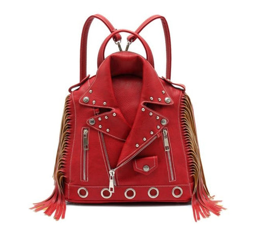 Red Moto Jacket Backpack Handbag