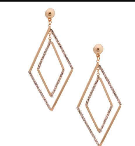 Gold Double Diamond Earrings