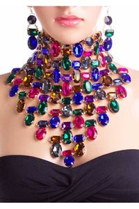 Multi-colored Crystal Collar Bib Choker Necklace