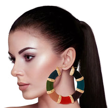 Load image into Gallery viewer, Multi Color wide Bamboo Hoops