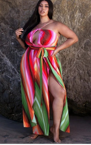 Lux Multiple Strip Halter Dress